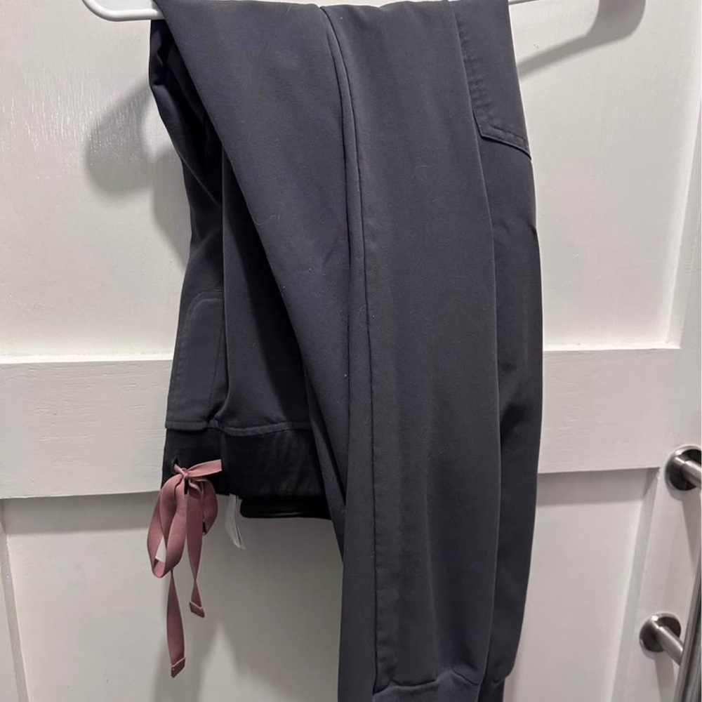 Gray FIGS Jogger Pants with Pink Drawstring